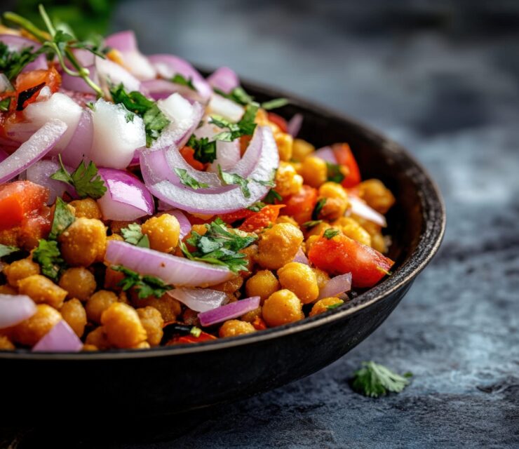 ENSALADA ESPECIADA DE GARBANZOS CON CEBOLLA MORADA, TOMATE Y CILANTRO